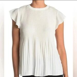 🌺ADRIANNA PAPELL WHITE PEPLUM SHORT SLEEVE TOP SIZE MEDIUM 🌺